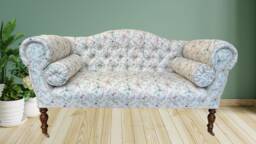 Small Occasional Sofa Seat in A Small Floral Leaf Print On White. Aqua, Pink Green, Purple, Blue. Matching Chair &stool Available - thumbnail 1