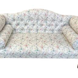 Small Occasional Sofa Seat in A Small Floral Leaf Print On White. Aqua, Pink Green, Purple, Blue. Matching Chair &stool Available - thumbnail 3