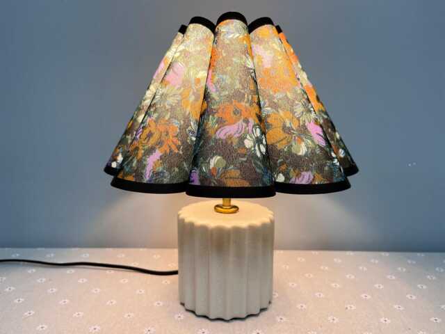 Handmade Ceramic Table Lamp Vintage Floral Pleated Lampshade - image 1