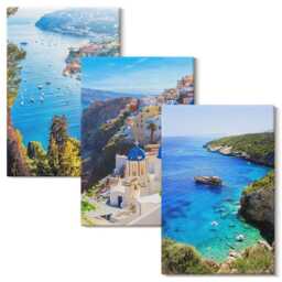 3 Piece Canvas Set - Greek Seaside Views & Santorini Town Of Oia, Blue Print, Landscapes Wall Decor - thumbnail 2
