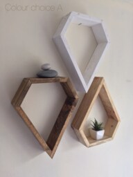 Geometric Wood Floating Shelves, Set Of 3, Custom Shelving - thumbnail 1