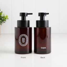 Set Of 2 Amber Glass Dispensers With White Oval Labels - 250Ml Refillable Pump Bottles Hand Soap & Lotion Sustainable Bathroom - thumbnail 3