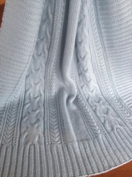 Hand Knit - Baby Blanket Cable Classic Style Elegant Merino Washable Nursery Infant Knitwear Gift Shower - thumbnail 1