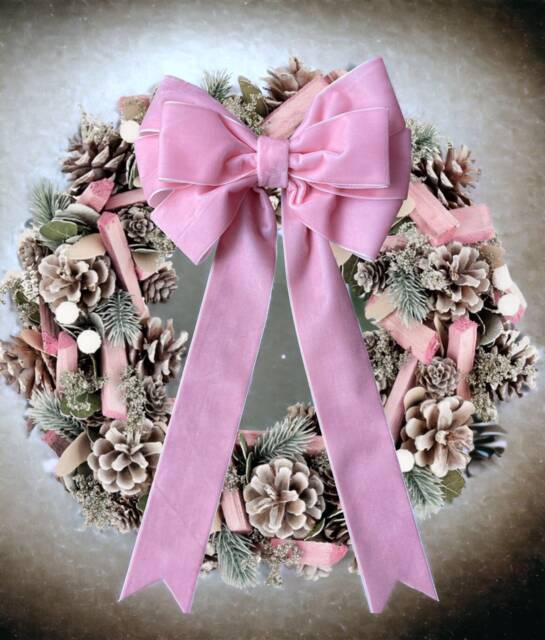 Luxury Velvet Pink 8 Inch Bow With Back Tie. Christmas, Wreaths, Decor - image 1