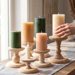 Reception Wedding Candle Holder Display Piece Accent Table Centerpiece Rustic Decor Wood Pillar Stain Option