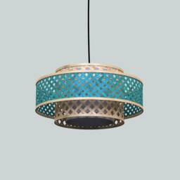 Modern Bamboo Pendant Light Two-Toned Wood Chandelier - thumbnail 1