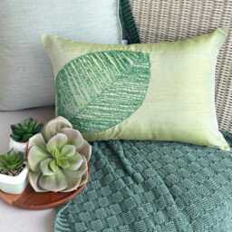 Contemporary Lumbar Pillow Covers 12x16 Silk Beaded Embroidery Decorative Oblong Cushion Cover Accent Pillows For Couch & Sofa - Green Leaf - thumbnail 3