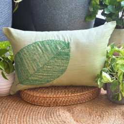 Contemporary Lumbar Pillow Covers 12x16 Silk Beaded Embroidery Decorative Oblong Cushion Cover Accent Pillows For Couch & Sofa - Green Leaf - thumbnail 2
