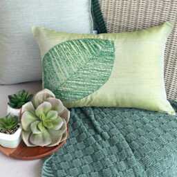Contemporary Lumbar Pillow Covers 12x16 Silk Beaded Embroidery Decorative Oblong Cushion Cover Accent Pillows For Couch & Sofa - Green Leaf - thumbnail 3