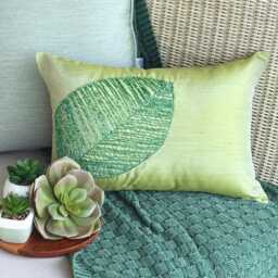Contemporary Lumbar Pillow Covers 12x16 Silk Beaded Embroidery Decorative Oblong Cushion Cover Accent Pillows For Couch & Sofa - Green Leaf - thumbnail 1