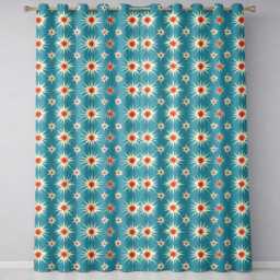 Abstract Starburst Pattern Teal Background Mid Century Seamless Readymade Eyelet Ring Top Thermal 100% Blackout Curtains - thumbnail 2