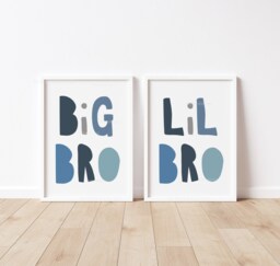 Big Bro, Lil Bro Prints, Brothers Room, Shared Bedroom Wall Art, Siblings, Blue, Navy, Teal, Set Of 2, Children's Decor, Boys Room - thumbnail 1