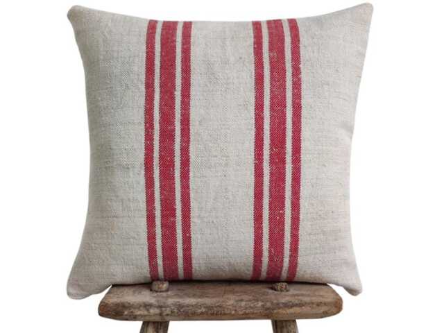 Red Grain Sack Pillow Cover, Farmahouse Valentine Feedsack Cushion Case - image 1