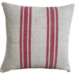 Red Grain Sack Pillow Cover, Farmahouse Valentine Feedsack Cushion Case - thumbnail 3