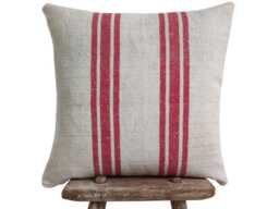 Red Grain Sack Pillow Cover, Farmahouse Valentine Feedsack Cushion Case - thumbnail 1