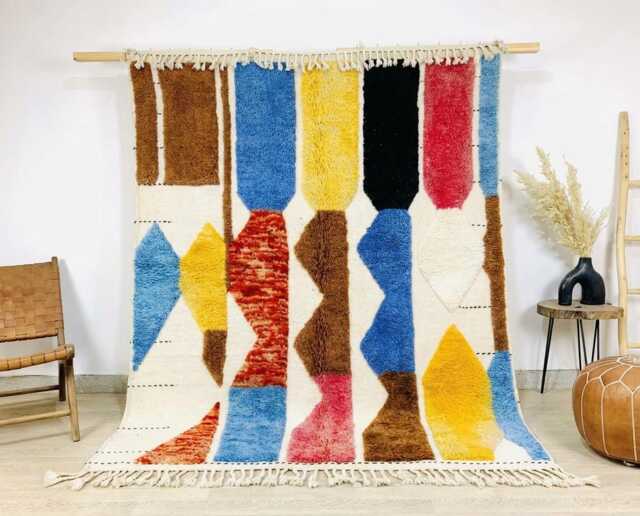 Moroccan Berber Rug, Handwoven Wool Shag Abstract Geometric Shapes, Authentic Beni Ourain Style Carpet, Large 9x12 Area Rug - image 1