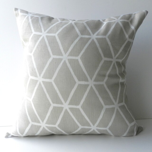 New 18x18 Inch Designer Handmade Pillow Case in Warm Stone Grey Geometric Lattice