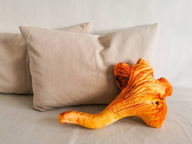 Velvet Mushroom Pillow Yellow Plushie, Boho Nursery Decor - image 1