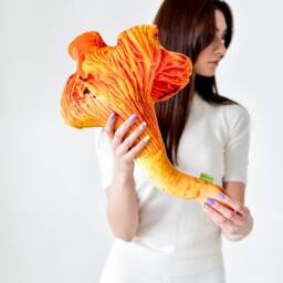 Velvet Mushroom Pillow Yellow Plushie, Boho Nursery Decor - thumbnail 3