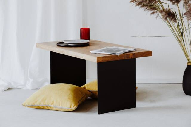 Handmade Oak Coffee Table, Black Metal Legs, Modern Living Room Furniture - image 1