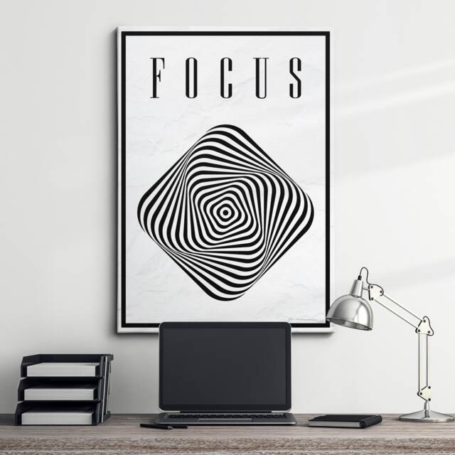 Focus Quote Illusion Geometric Motivational Inspirational, Framed Canvas Wall Art Poster Print, Home Office & Room Decor, Gift Idea - image 1
