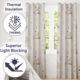 Watercolor Bunny Butterfly Floral Meadow Pale Lilac Pattern Readymade Eyelet Ring Top Thermal 100% Blackout Curtains - thumbnail 3