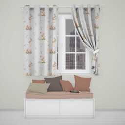 Watercolor Bunny Butterfly Floral Meadow Pale Lilac Pattern Readymade Eyelet Ring Top Thermal 100% Blackout Curtains - thumbnail 1
