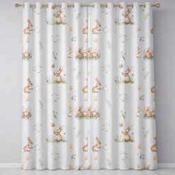 Watercolor Bunny Butterfly Floral Meadow Pale Lilac Pattern Readymade Eyelet Ring Top Thermal 100% Blackout Curtains - thumbnail 2