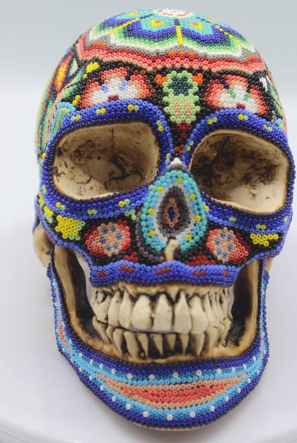 Huichol Beaded Resin Skull #1 - image 1