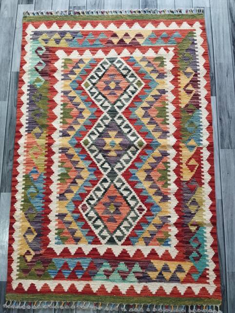 Classic Kilim Rug, Handmade Artisan Afghan Turkish Navajo Geometric Wool Rug 149x100 cm - image 1