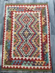 Classic Kilim Rug, Handmade Artisan Afghan Turkish Navajo Geometric Wool Rug 149x100 cm - thumbnail 1