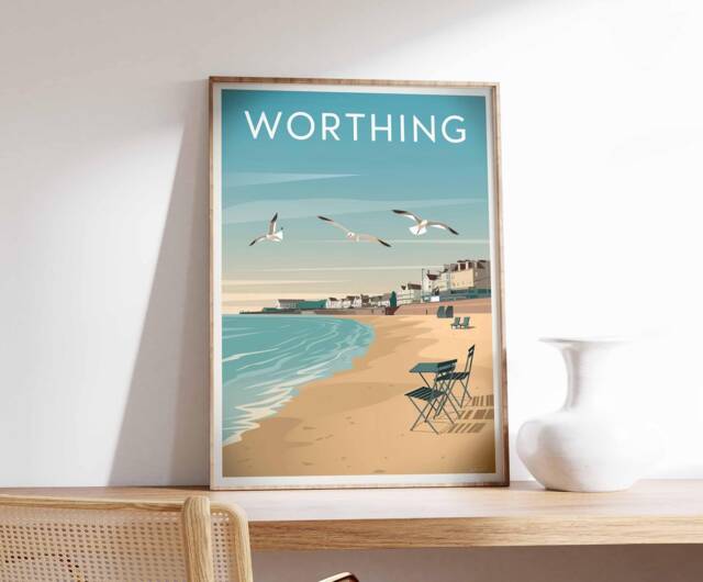 Worthing Travel Poster West Sussex Coastal Art - image 1