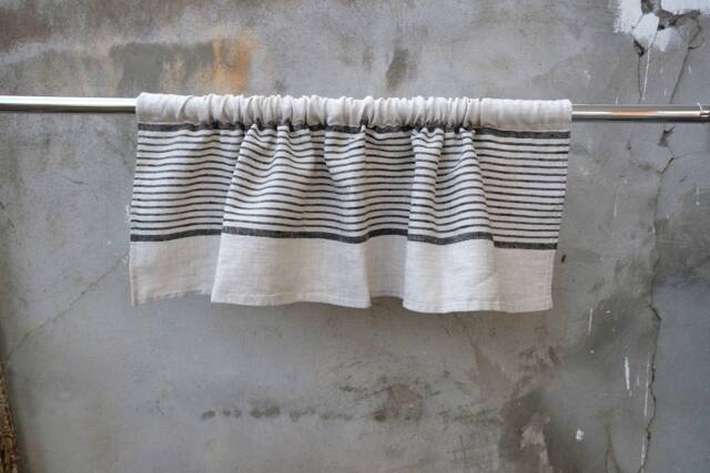 Curtains 100% Linen Striped Softened - Window Panel. Kitchen Living Room Farmhouse Curtains. Grain Sack Flax. Bedroom Valance Black Stripes - image 1