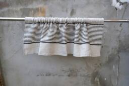 Curtains 100% Linen Striped Softened - Window Panel. Kitchen Living Room Farmhouse Curtains. Grain Sack Flax. Bedroom Valance Black Stripes - thumbnail 1