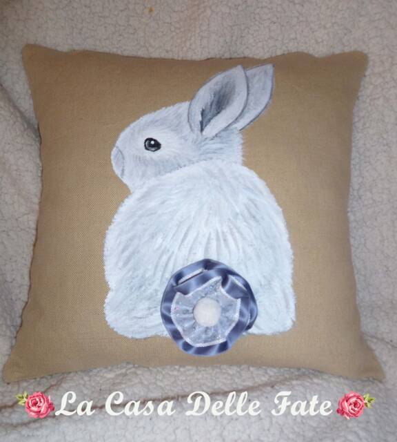 Hand-Painted Bunny, Easter Pillow Case, Bunny Design, Gift, Pillow Cover, Home Decor, Decorations, Shabby-Chic - image 1