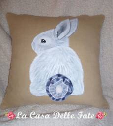 Hand-Painted Bunny, Easter Pillow Case, Bunny Design, Gift, Pillow Cover, Home Decor, Decorations, Shabby-Chic - thumbnail 1