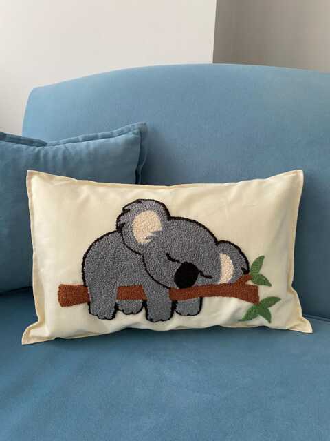 Koala Punch Needle Pillow Cover Embroidered Animal Pillow, Kids Room Decor - image 1