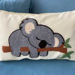 Koala Punch Needle Pillow Cover Embroidered Animal Pillow, Kids Room Decor - thumbnail 2