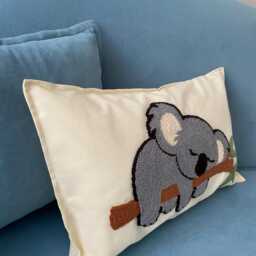 Koala Punch Needle Pillow Cover Embroidered Animal Pillow, Kids Room Decor - thumbnail 3