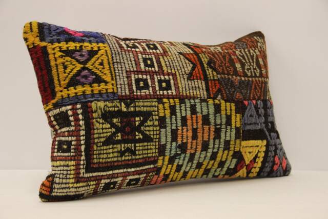 Lumbar Pillow, Patchwork Sofa Pillow, 12x20 in 30x50 cm, Vintage Turkish Kilim Pillow, Home Cushion Cover Boho Pillow Koef-934 - image 1
