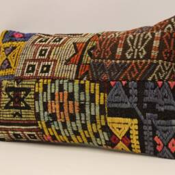Lumbar Pillow, Patchwork Sofa Pillow, 12x20 in 30x50 cm, Vintage Turkish Kilim Pillow, Home Cushion Cover Boho Pillow Koef-934 - thumbnail 3