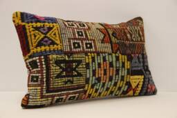 Lumbar Pillow, Patchwork Sofa Pillow, 12x20 in 30x50 cm, Vintage Turkish Kilim Pillow, Home Cushion Cover Boho Pillow Koef-934