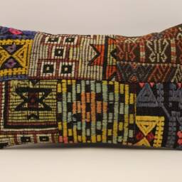 Lumbar Pillow, Patchwork Sofa Pillow, 12x20 in 30x50 cm, Vintage Turkish Kilim Pillow, Home Cushion Cover Boho Pillow Koef-934 - thumbnail 2