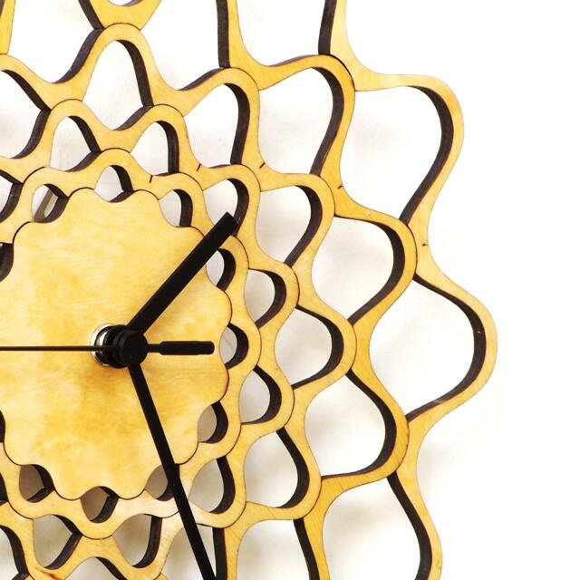 Laser Cut Birch Wood Clock Silent Scandinavian Floral Design - image 1