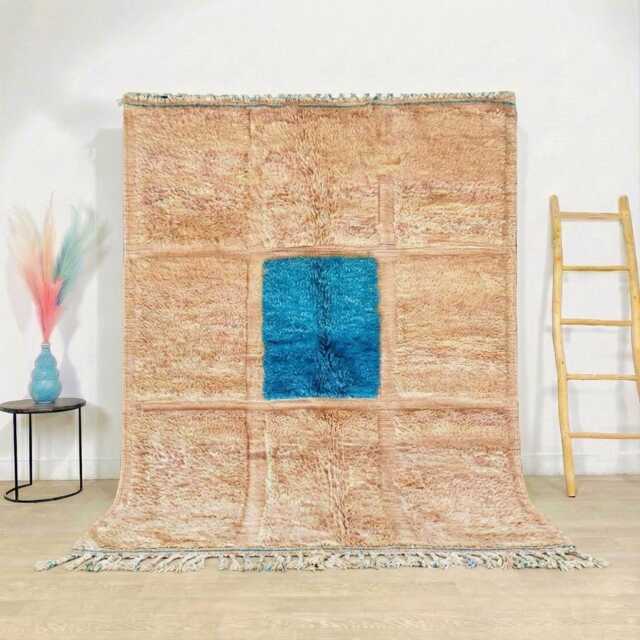 Moroccan Beige & Blue Berber Rug, Handwoven Wool Shag Rug With Square Grid, Authentic Beni Ourain Style Carpet, Large 9x12 Area - image 1
