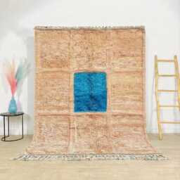 Moroccan Beige & Blue Berber Rug, Handwoven Wool Shag Rug With Square Grid, Authentic Beni Ourain Style Carpet, Large 9x12 Area - thumbnail 1