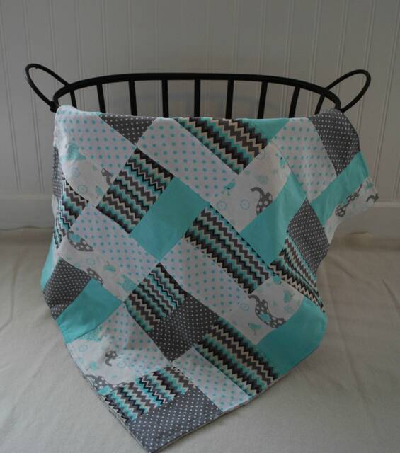 Giraffe Patchwork Baby Stroller Blanket - Gray, Teal, & White Blanket, Nursery Bedding, Gender Neutral Nursery, Shower Gift - image 1