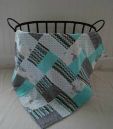Giraffe Patchwork Baby Stroller Blanket - Gray, Teal, & White Blanket, Nursery Bedding, Gender Neutral Nursery, Shower Gift