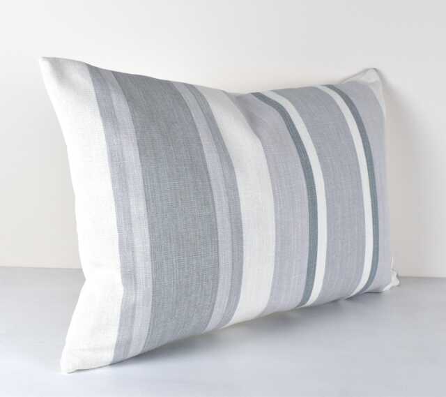 Laura Ashley Grey Stripe Cushion Awning Slate With Zip Closure - image 1