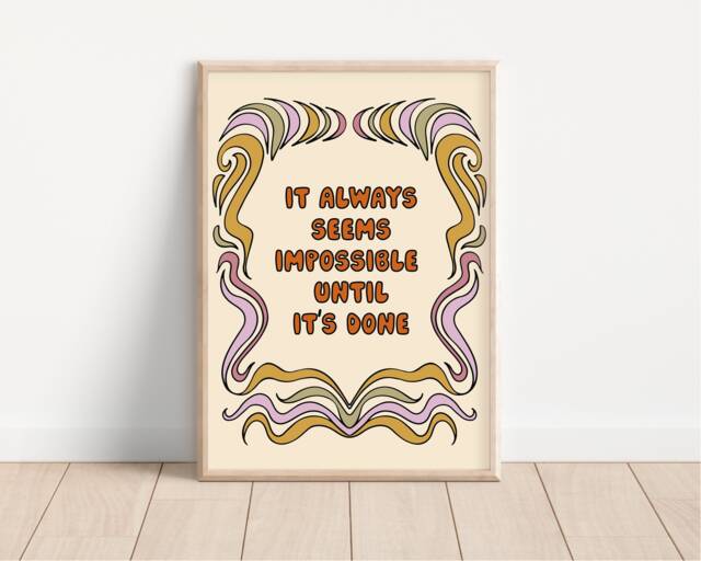 Positivite Motivational Quote Retro Print - Art, Groovy, 1970's, Bohemian, Colourful, Peace & Love, Hippie Groovy Swirls - image 1